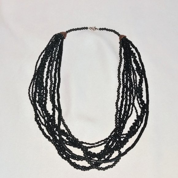 Black Multi-Strand Mixed Beads Choker-Chick/BOHO - Picture 2 of 4